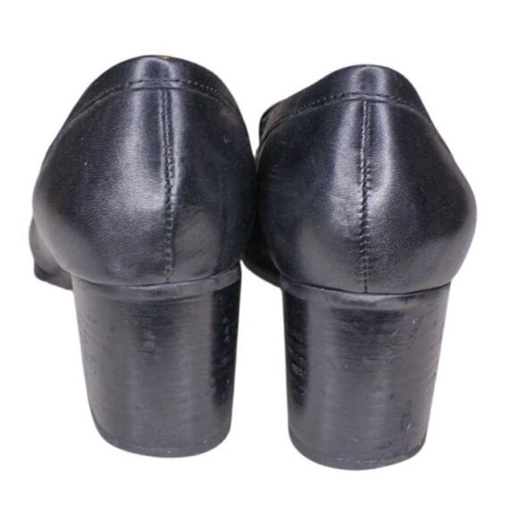 Franco Sarto Chunky Block Heel Loafers Black Leather 90s Y2K Classic - Picture 4 of 5